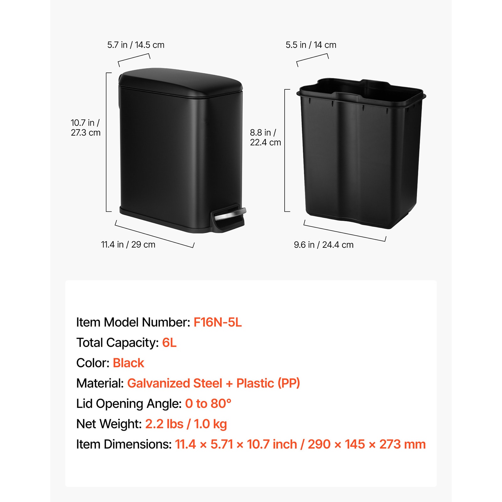 Slim Bathroom Trash Can With Step Pedal And Soft Close Lid Black_voghion.com